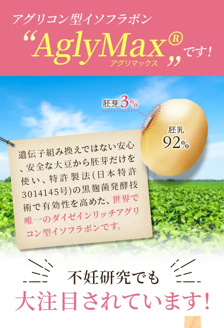 アグリコン型イソフラボンAglyMax®です！不妊治療の分野でも大注目されています！