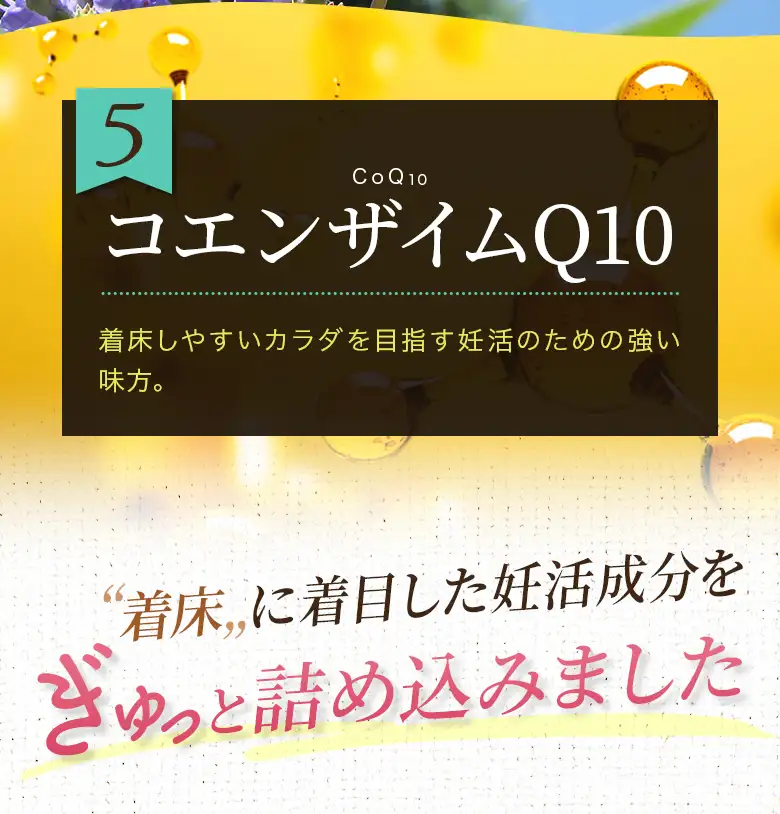 5 コエンザイムQ10 着床に着目した妊活成分をぎゅっと詰め込みました